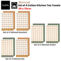 Ladelle Set of 4 Retreat Cotton Kitchen Tea Towels 50 x 70 cm Mix
