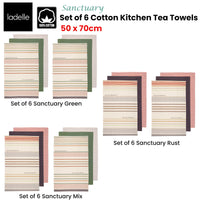 Ladelle Set of 6 Sanctuary Cotton Kitchen Tea Towels 50 x 70 cm Mix