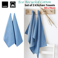 Ladelle Eco Recycled Cotton Set of 2 Cotton Kitchen Towels Blue 50 x 70 cm