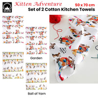 Set of 2 Kitten Adventures Cotton Kitchen Tea Towels 50 x 70 cm Ball of Yarn