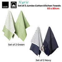 Ladelle Kyrie Cotton Set of 2 Jumbo Kitchen Towels 60 x 80 cm Green