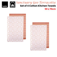 Ladelle Sanctuary Geo Terracotta Set of 4 Cotton Kitchen Towels 45 x 70 cm