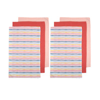 Ladelle Set of 6 Zest Bright Cotton Kitchen Tea Towels 50 x 70 cm Stripes