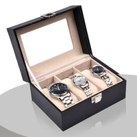 Watch Box Organizer Case Jewelry Display Tray Glass Top PU Leather(2 Slot)
