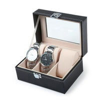 Watch Box Organizer Case Jewelry Display Tray Glass Top PU Leather(2 Slot)
