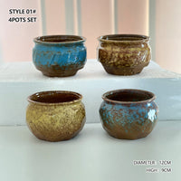 4/5/6 Pots Set Ceramic Clay Pottery Pots Succulent Flower Planter Draining Hole(Style 01# 4 Pots Set)