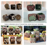 4/5/6 Pots Set Ceramic Clay Pottery Pots Succulent Flower Planter Draining Hole(Style 04# 6 Pots Set)