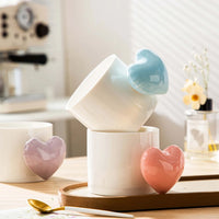 Lovely 4D Heart Love Ceramic Cup Mug Puffy Heart Handle with Gift Box (Pink)