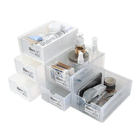 4 Pcs Set Stackable Desktop storage Box Drawer Transparent Plastic Stationery Cosmetic Organizer Box(White)
