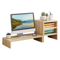 Wooden Desk Monitor Riser Stand With 3Tier Storage Shelves Desktop Bookshelf(Walnut Wood(Style 01))