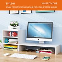 Wooden Desk Monitor Riser Stand With 3Tier Storage Shelves Desktop Bookshelf(White Wood(Style 02))