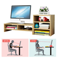 Wooden Desk Monitor Riser Stand With 3Tier Storage Shelves Desktop Bookshelf(Walnut Wood(Style 02))