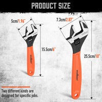 2x Adjustable Wrench Set 6" 10" Wide Jaw Spanner Cr-V Steel Workshop Metric SAE