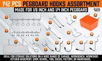 142Pc Pegboard Hooks Set Peg board Hanger Assortment Storage Trays Organizer Bin
