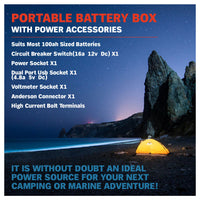 12V 100AH Deep Cycle Battery Box Portable Power Storage Marine Solar USB Camping