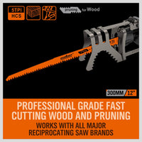 5Pc 300mm Reciprocating Saw Blades 5TPI Wood Timber Pruning Tool W/T Case