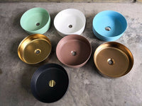 Matte Black matte white matte Pink Green Gold Copper Round 360 mm Dia top counter basin porcelain sink