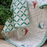 GOTS Certified Organic Cotton Reversible Baby Quilt (100x120cm) - Pretty Kites (Green)