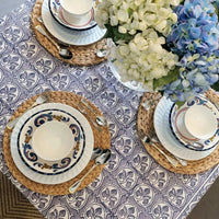 Kolka Lotus Handle Block-Printed Simple Dining Table Tablecloth - Grey