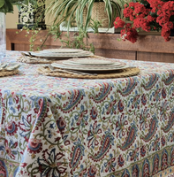 Kolka Indian Paisley Hand Made Block-Printed Tablecloth - Ruby