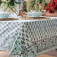 Kolka Rosemary Hand Block-Printed Cotton Tablecloth - Green