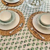 Kolka Rosemary Hand Block-Printed Cotton Tablecloth - Green