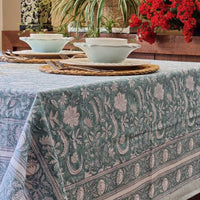 Kolka Poppy Hand Block-Printed and Screen-Printed Textiles Tablecloth - Blue