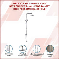 WELS 8" Rain Shower Head Set Rounded Dual Heads Faucet High Pressure Hand Held