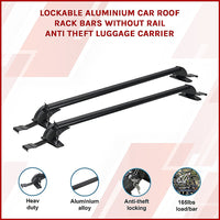 Lockable Aluminium Car Roof Rack Bars Without Rail Anti Theft Luggage Carrier