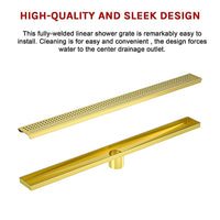 800mm Bathroom Shower Brushed Brass Grate Drain w/ Centre outlet Floor Waste