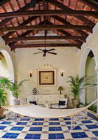 Mayan Legacy Queen Size Outdoor Cotton Mexican Resort Hammock With Fringe in Cream Colour