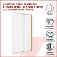Adjustable Semi Frameless Shower Screen (114~122) x 195cm Australian Safety Glass Kings Warehouse