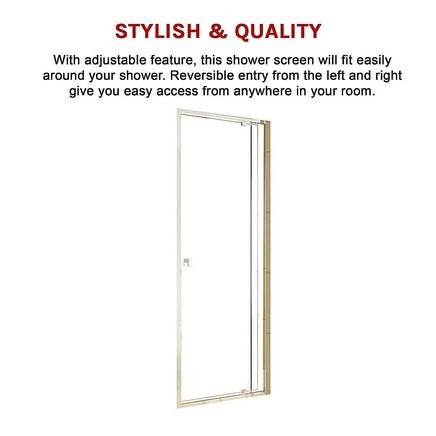 Adjustable Semi Frameless Shower Screen (74~82) x 195cm Australian Safety Glass Kings Warehouse