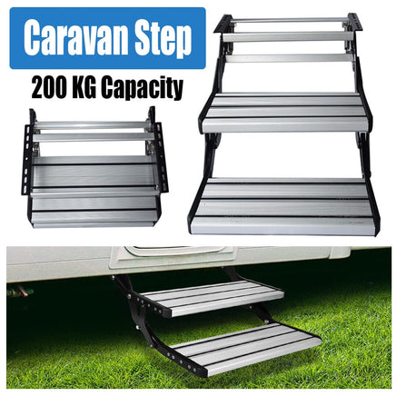 Aluminium Double Caravan Step Pull Out Folding Steps For Road RV Camper Trailer Kings Warehouse