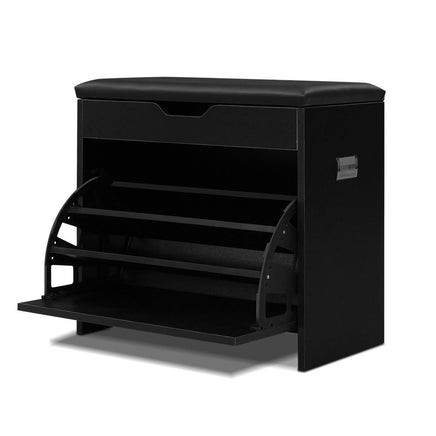 Artiss 3 Tier Shoe Cabinet Storage Stool Black Living Room Kings Warehouse