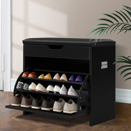 Artiss 3 Tier Shoe Cabinet Storage Stool Black Living Room Kings Warehouse