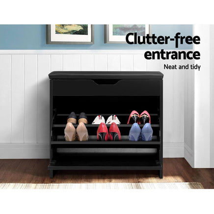 Artiss 3 Tier Shoe Cabinet Storage Stool Black Living Room Kings Warehouse