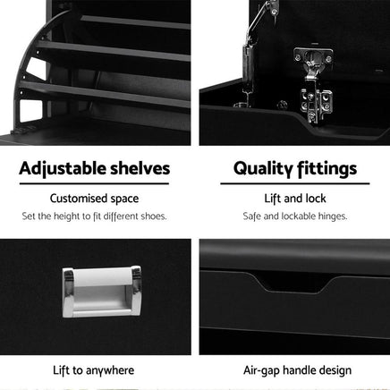 Artiss 3 Tier Shoe Cabinet Storage Stool Black Living Room Kings Warehouse