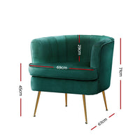 Artiss Armchair Lounge Accent Chair Armchairs Sofa Chairs Velvet Green Couch Kings Warehouse
