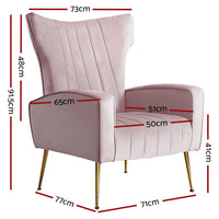Artiss Armchair Lounge Chair Accent Armchairs Chairs Velvet Sofa Pink Seat Kings Warehouse