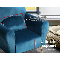 Artiss Armchair Lounge Chair Accent Chairs Armchairs Sofa Navy Velvet Cushion Kings Warehouse 