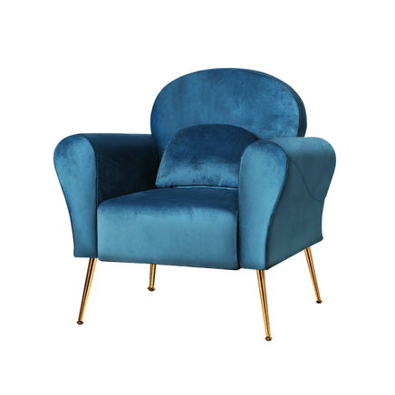 Artiss Armchair Lounge Chair Accent Chairs Armchairs Sofa Navy Velvet Cushion Kings Warehouse