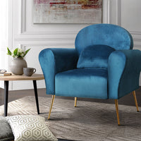 Artiss Armchair Lounge Chair Accent Chairs Armchairs Sofa Navy Velvet Cushion Kings Warehouse