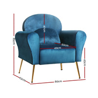 Artiss Armchair Lounge Chair Accent Chairs Armchairs Sofa Navy Velvet Cushion Kings Warehouse