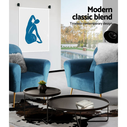 Artiss Armchair Lounge Chair Accent Chairs Armchairs Sofa Navy Velvet Cushion Kings Warehouse