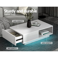 Artiss Coffee Table LED Lights High Gloss Storage Drawer Modern Furniture White Redecorate for Winter Kings Warehouse