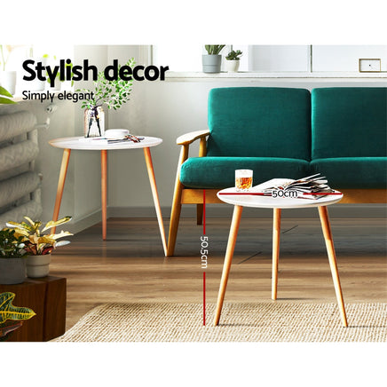 Artiss Coffee Table Round Side End Tables Bedside Furniture Wooden Scandinavian living room Kings Warehouse