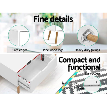 Artiss Coffee Table Storage Drawer Open Shelf Wooden Legs Scandinavian White Kings Warehouse