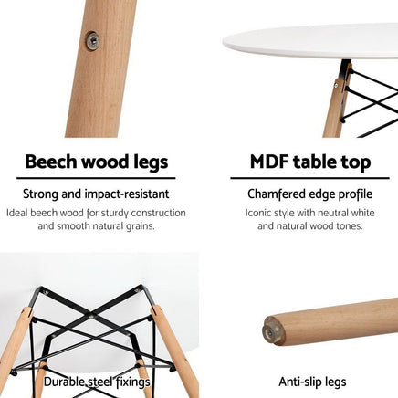 Artiss Dining Table 4 Seater Round Replica DSW Eiffel Kitchen Timber White Dining Kings Warehouse