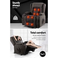 Artiss Electric Recliner Chair Lift Heated Massage Chairs Fabric Lounge Sofa Furniture > Living Room Kings Warehouse